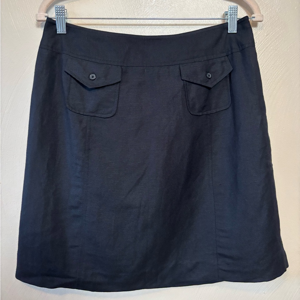 Larry Levine Women's Skirt Linen Rayon Side Zipper‎ Lined Pockets Black Size 8